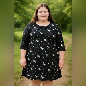 Justice girl youth 3/4 sleeve unicorn heart dress plus size 20+ plus